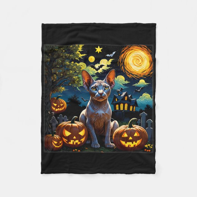 Couverture Polaire Nuit étoilée éffrayante Halloween Sphynx (Devant)