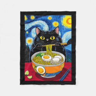Couverture Polaire Nuit étoilée Noir Graisse Chat Ramen Funny Noir Gr