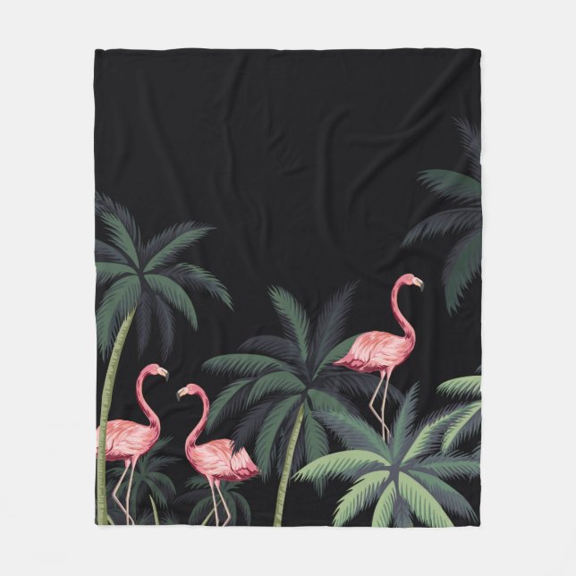 Couverture Polaire Nuit tropicale oiseaux sauvages vintages flamants, (Devant)