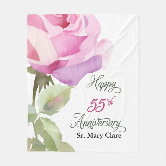 Couverture Polaire Nun 55th Anniversary Jubilee Custom Name Pink Rose (Devant)