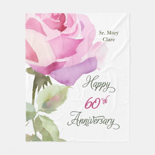 Couverture Polaire Nun 60th Anniversary Jubilee Custom Name Pink Rose (Devant)