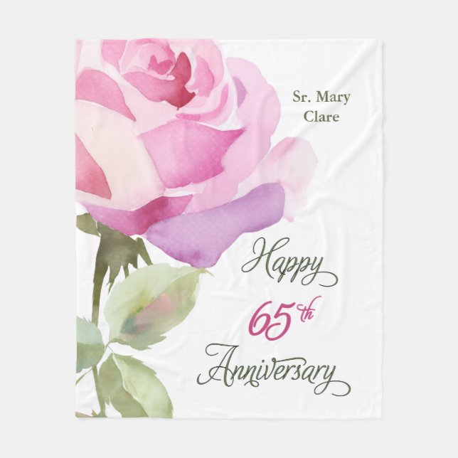 Couverture Polaire Nun 65th Anniversary Custom Name Pink Rose (Devant)