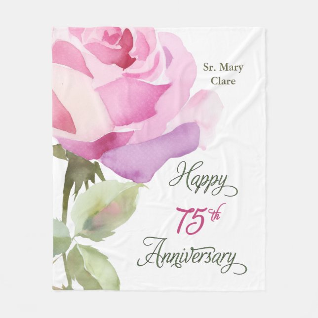 Couverture Polaire Nun Custom Name 75th Anniversary Pink Rose (Devant)