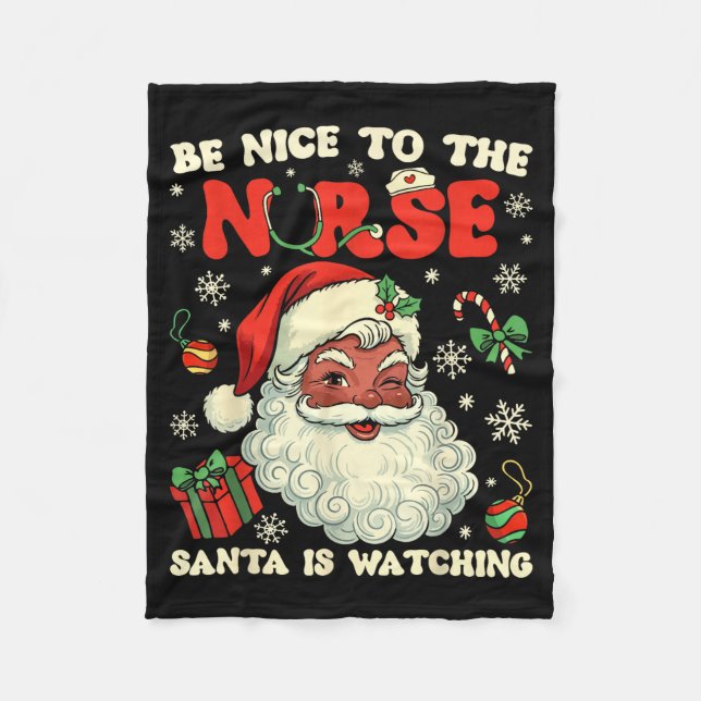 Couverture Polaire Nurse Christmas African American Santa Is Watching (Devant)