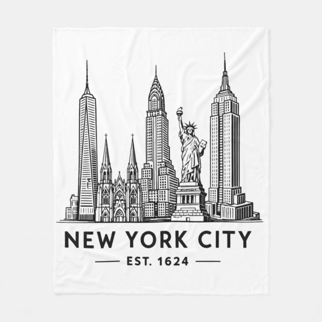 Couverture Polaire NYC Skyline Illustration with Statue of Liberty (Devant)