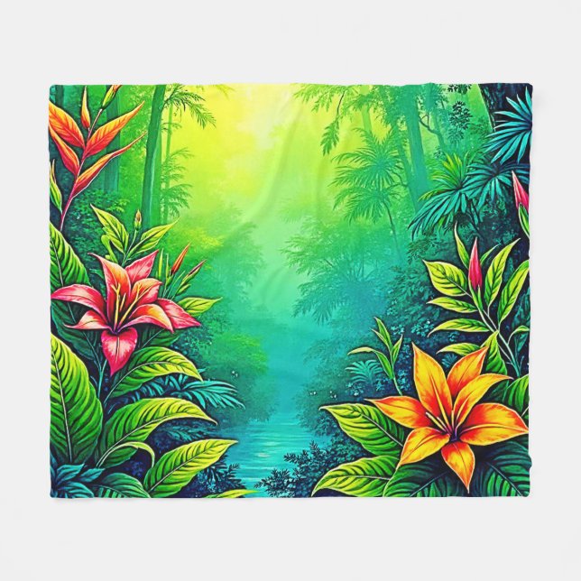 Couverture Polaire Oasis de la jungle tropicale luxuriante (Devant (Horizontal))