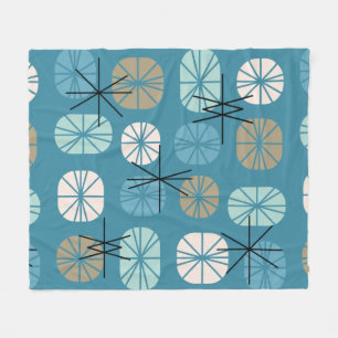 Couverture Polaire Oblongs Motifs du milieu du siècle Turquoise Or bl