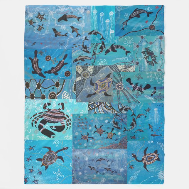 Couverture Polaire Océan Collage Autochtone Fleece Blanket (Devant)