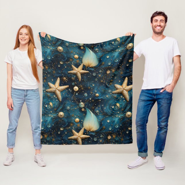 Couverture Polaire Ocean Starfish Motif Fleece Blanche (En situation)