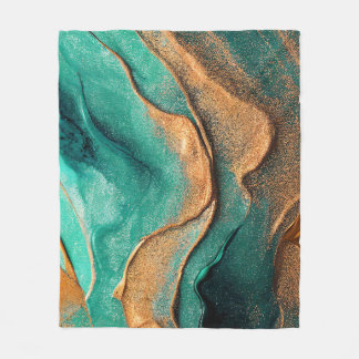 Couverture Polaire Océan Turquoise et bronze Abstrait Art