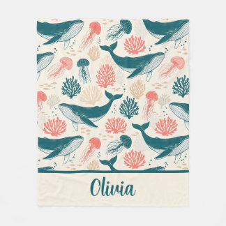Couverture Polaire Ocean Wonders Whale Jellyfish Coral