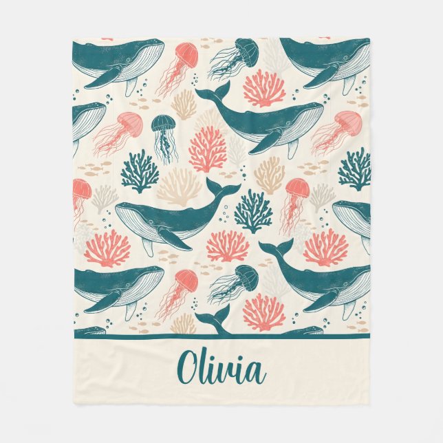 Couverture Polaire Ocean Wonders Whale Jellyfish Coral (Devant)