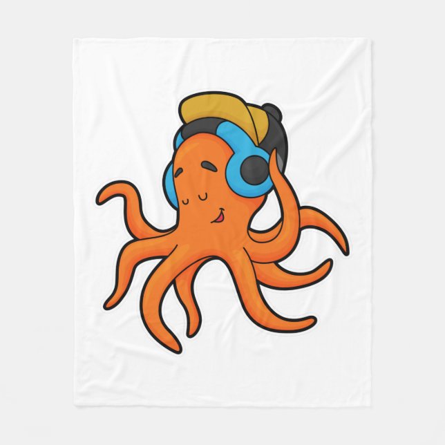 Couverture Polaire Octopus en musique avec casque (Devant)