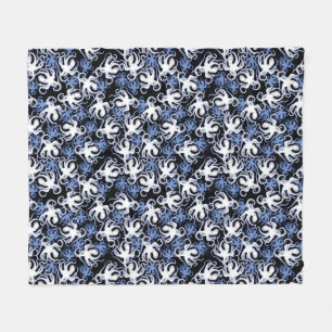 Couverture Polaire Octopus noir, blanc et bleu Motif sans couture