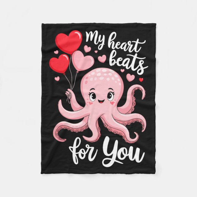 Couverture Polaire Octopus With Heart Lloons My Heart Beats For You V (Devant)