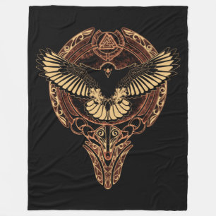 Couverture Polaire Odin's Eagle Hawk and Valknut Fleece Blanket
