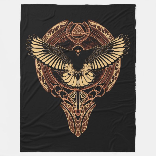 Couverture Polaire Odin's Eagle Hawk and Valknut Fleece Blanket (Devant)