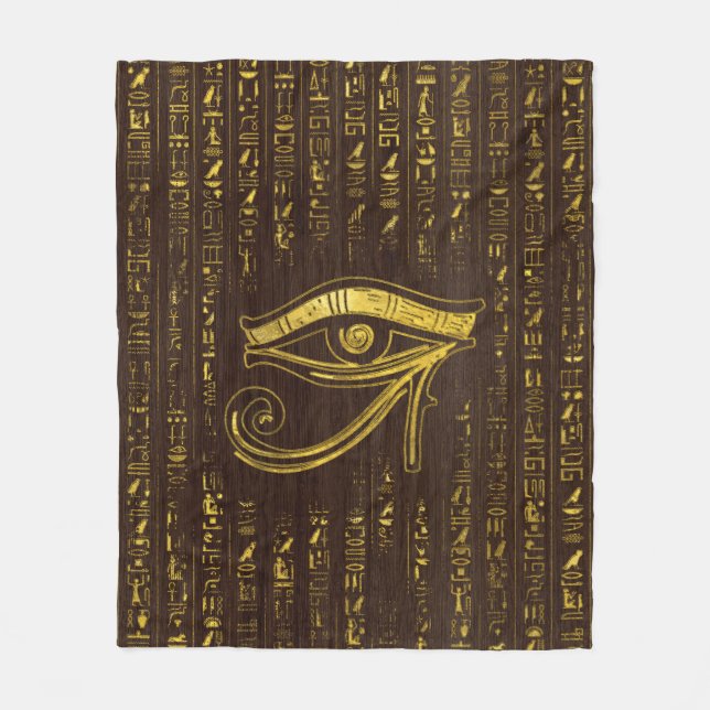 Couverture Polaire Oeil égyptien d'or de Horus et de hiéroglyphes (Devant)