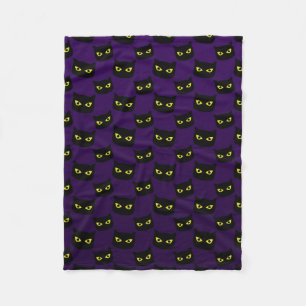 Couverture Polaire Oeil jaune de chat noir et violet motif Halloween