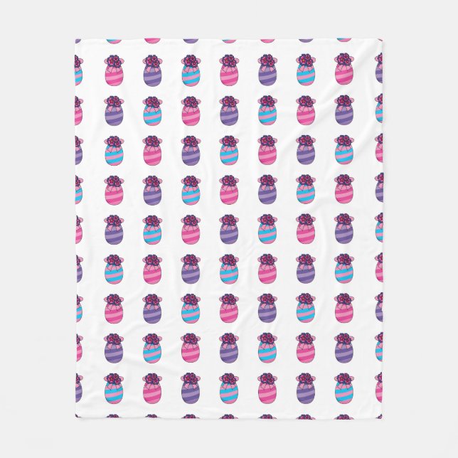 Couverture Polaire Oeufs de Pâques aux fleurs et au ruban (Devant)