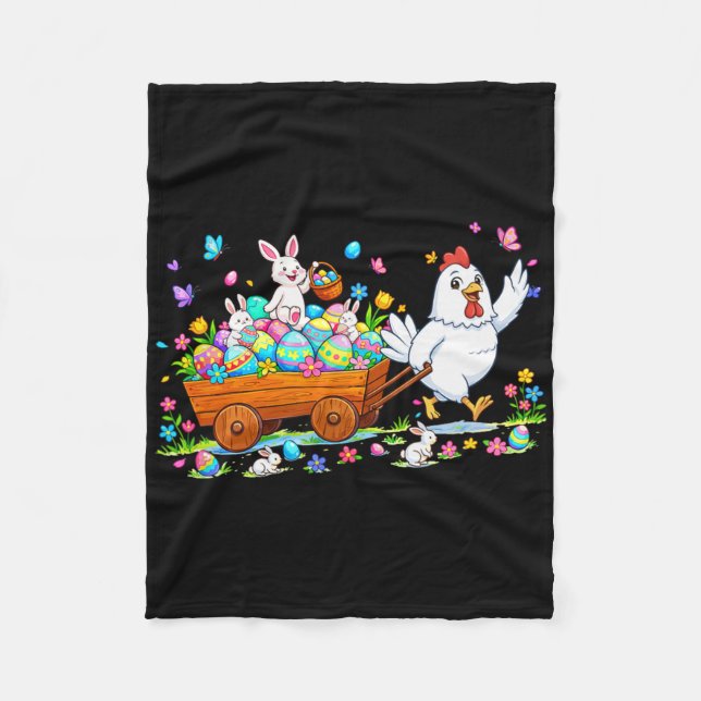 Couverture Polaire Œufs de Pâques en Chocolat Poules Portant des Lapi (Devant)