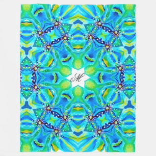 Couverture Polaire Oeuvre artistique chic Mandala en couleurs Aqua
