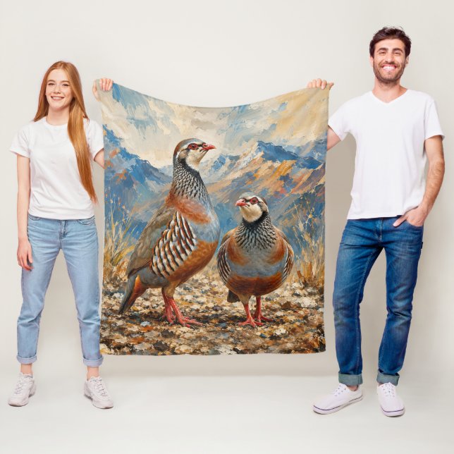 Couverture Polaire Œuvre d'art représentant un couple de perdrix chou (En situation)