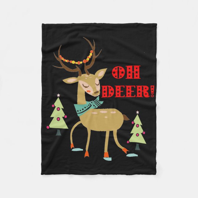 Couverture Polaire Oh Deer ! Cadeau de Noël Cerf aux arbres (Devant)