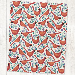 Couverture Polaire Oiseau Cardinal Fleur Violette Bleue Impression su