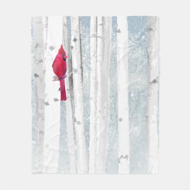 Couverture Polaire Oiseau cardinal rouge dans un magnifique Birch Tre (Devant)