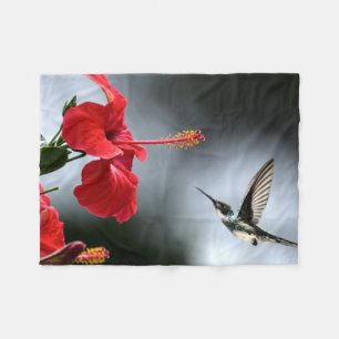 Couverture Polaire Oiseau de Humming et Fleur Rouge