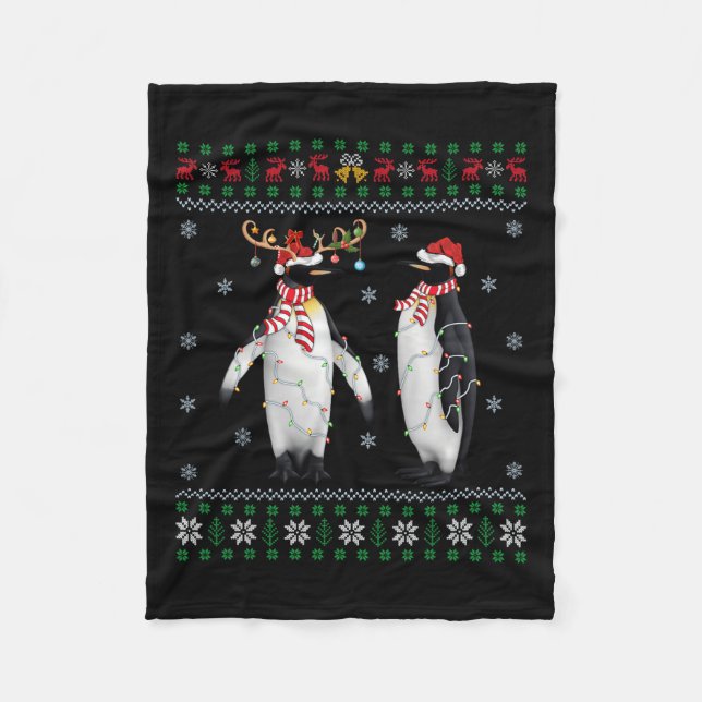 Couverture Polaire Oiseau de Noël laid Lumières de Santa Hat Penguin  (Devant)