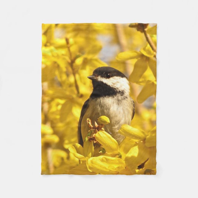 Couverture Polaire Oiseau de poulet en fleurs jaunes Blanche polaire (Devant)