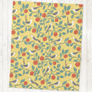 Couverture Polaire Oiseau Fleur de Bigaradier Moqueur Soleil Jaune