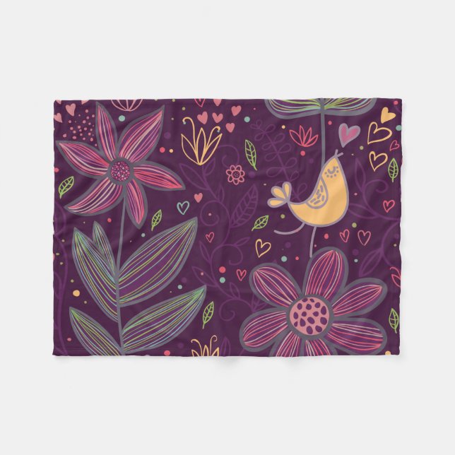 Couverture Polaire Oiseau jaune Blanche polaire (Devant (Horizontal))