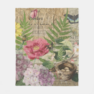 Couverture Polaire Oiseau Nid Floral Jardin Fleur Papillon Art