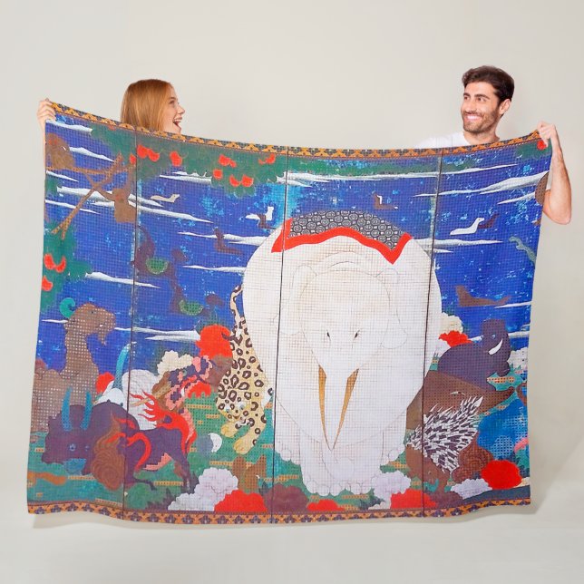 Couverture Polaire Oiseaux, animaux et Plantes floraux(droite)Jakuchu (En situation)