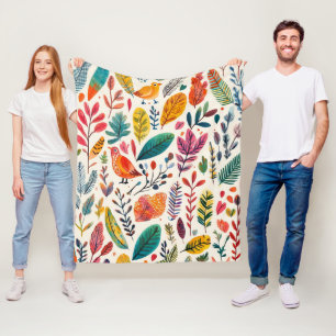 Couverture Polaire Oiseaux aquarelle boho – Inspiré de la nature arti