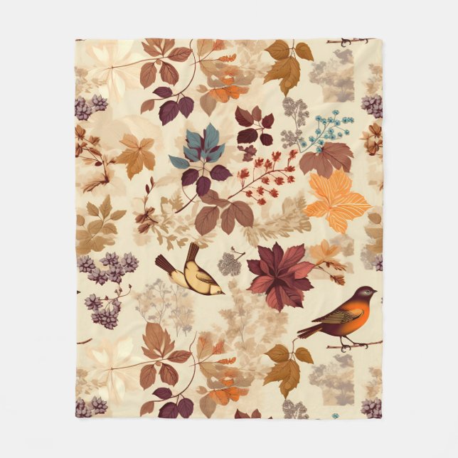 Couverture Polaire Oiseaux automnaux et feuillage (Devant)