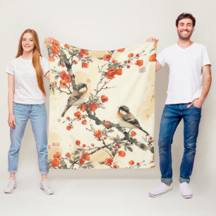 Couverture Polaire Oiseaux chantants orientaux et floraison - Asie tr