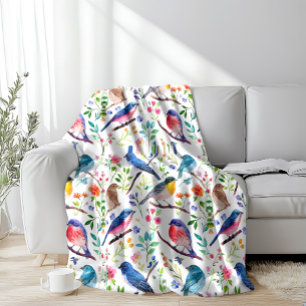 Couverture Polaire Oiseaux colorés et Fleurs Whimsical Motif