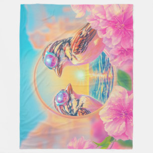 Couverture Polaire Oiseaux cool avec lunettes de soleil au coucher du