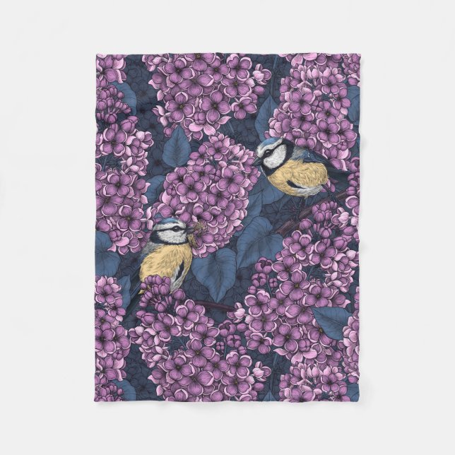 Couverture Polaire Oiseaux dans le jardin violet lilas (Devant)