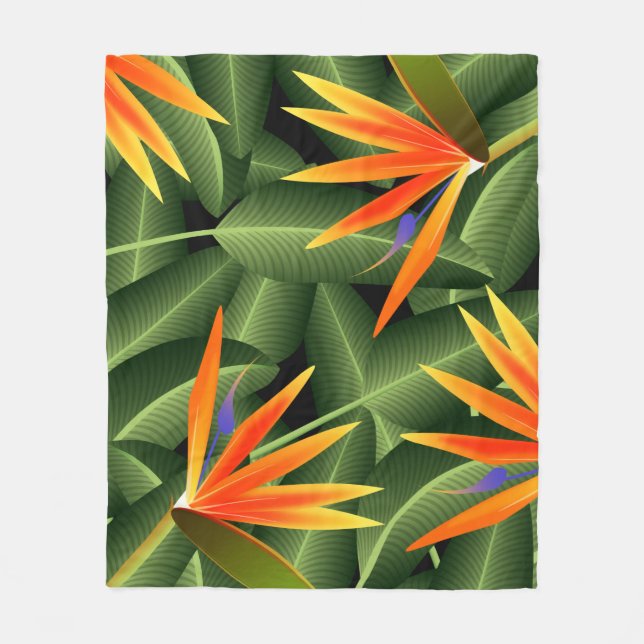 Couverture Polaire Oiseaux de fleurs paradisiaques et Feuilles (Devant)