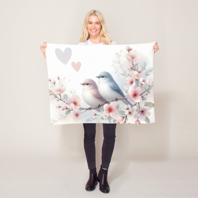 Couverture Polaire Oiseaux de l'amour romantique Branche de fleurs de (En situation)