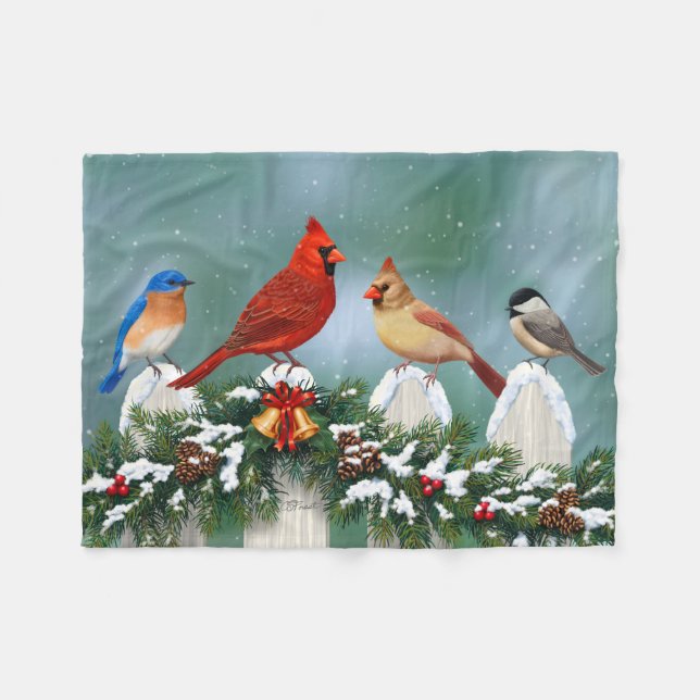 Couverture Polaire Oiseaux de vacances et Garland de Noël (Devant (Horizontal))