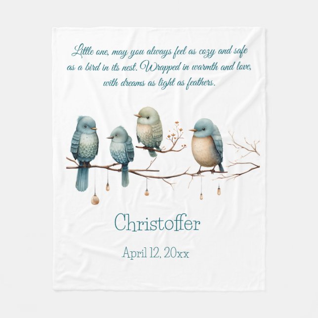 Couverture Polaire Oiseaux de Whimsical sur Branches Baby shower Past (Devant)