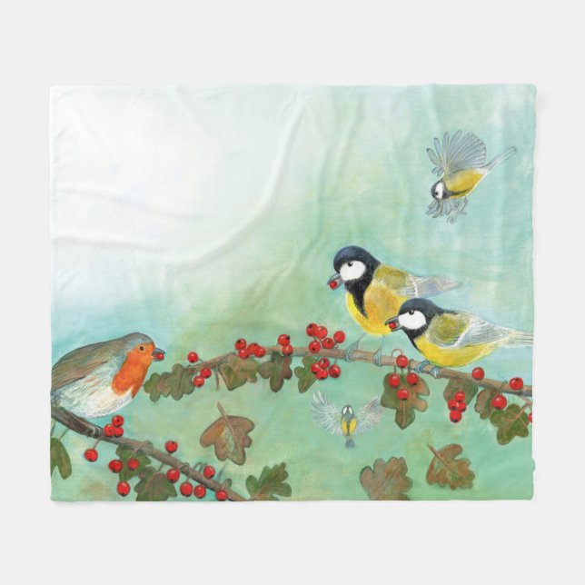 Couverture Polaire Oiseaux et baies (Devant (Horizontal))