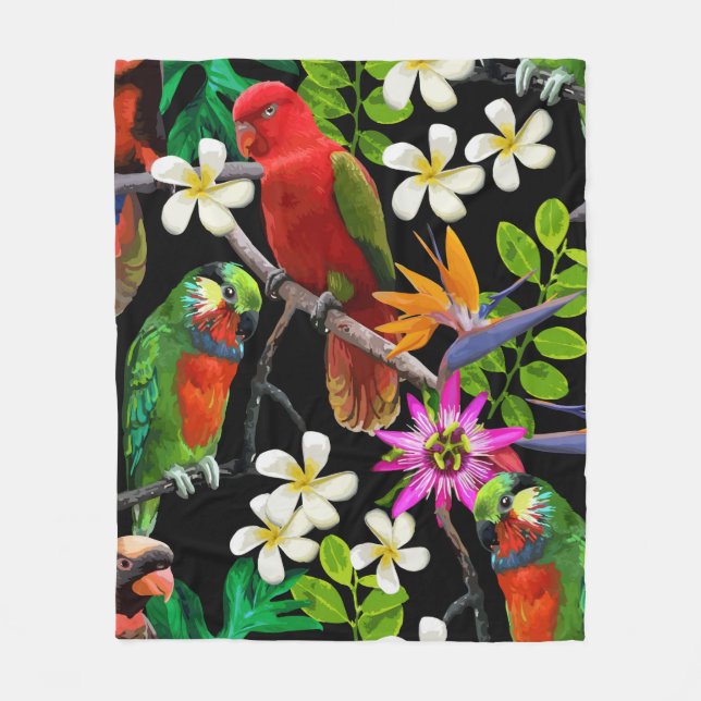 Couverture Polaire oiseaux exotiques et belles fleurs (Devant)