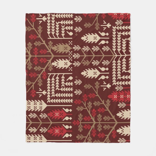 Couverture Polaire Oiseaux Fleurs Motif bleu foncé (Devant)